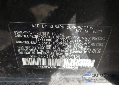 2021 Subaru Crosstrek Sport z USA, uszkodzony, nr VIN JF2GTHSC7MH315320